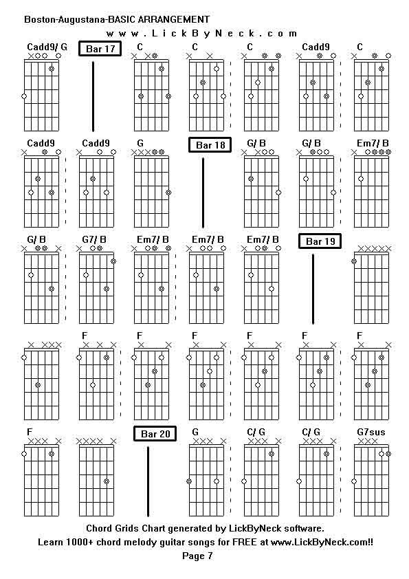 Chord Grids Chart of chord melody fingerstyle guitar song-Boston-Augustana-BASIC ARRANGEMENT,generated by LickByNeck software.